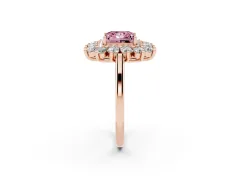 Fancy Pink Princess Cut Diamond Floral Double Halo Ring Set in Rose gold with Round Petals