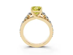 Fancy Yellow Princess Cut Diamond Pavé Engagement Ring Set in Yellow gold with Prong Setting