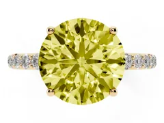 Fancy Yellow Round Cut Diamond Solitaire Engagement Ring Set in Yellow gold with Round Pavé Band and Prong Setting