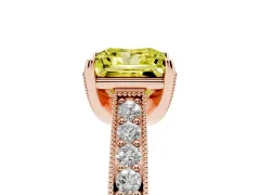 Fancy Yellow Princess Cut Diamond Solitaire Ring Set in Rose gold with Milgrain-Edged Pavé Band and Prong Setting