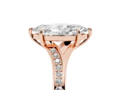 Marquise Cut Diamond Solitaire Ring Set in Rose gold with Pavé Accent Band and Classic Prong Setting