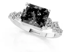 Fancy Black Radiant Cut Diamond Ring Set in Silver with Scattered Round Accents