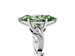 Fancy Green Marquise Cut Diamond Vine Band Solitaire Ring Set in White gold with Milgrain Prong Setting