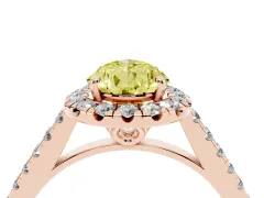 Fancy Yellow Pear Cut Diamond Pavé Halo Engagement Ring Set in Rose gold with Pavé Band and Prong Setting
