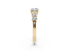 Cushion Cut Diamond Five-Stone Prong Set Ring Set in Yellow gold with Classic Band