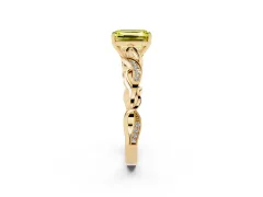 Fancy Yellow Emerald Cut Diamond Vine Band Solitaire Ring Set in Yellow gold with Milgrain Prong Setting