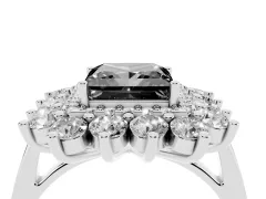 Fancy Black Princess Cut Diamond Floral Double Halo Ring Set in Silver with Round Petals