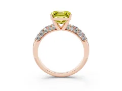 Fancy Yellow Asscher Cut Diamond Pavé Band Solitaire Ring Set in Rose gold with Close-Set Accent Stones and Prong Setting