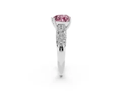 Fancy Pink Heart Cut Diamond Pavé Band Solitaire Ring Set in White gold with Close-Set Accent Stones and Prong Setting