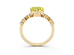 Fancy Yellow Heart Cut Diamond Ring Set in Yellow gold with Scattered Round Accents