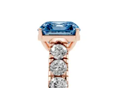 Fancy Blue Asscher Cut Diamond Solitaire Ring Set in Rose gold with Cut-Down Micro Pavé Band and Prong Setting