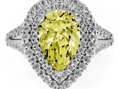 Fancy Yellow Pear Cut Diamond Double Halo Ring Set in White gold with Pavé Band