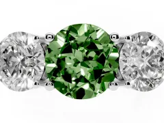 Fancy Green Round Cut Diamond Three-Stone Ring Set in White gold with Prong Setting and Plain Band