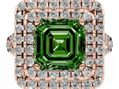 Fancy Green Asscher Cut Diamond Double Halo Ring Set in Rose gold with Pavé Split Shank and Prong Setting