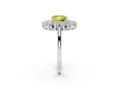 Fancy Yellow Princess Cut Diamond Floral Double Halo Ring Set in White gold with Round Petals