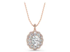 Oval Diamond Floral Halo Pendant Set in Rose gold with Accent Halo