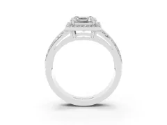 Asscher Cut Diamond Halo Ring Set in Platinum with Double Pavé Split Shank