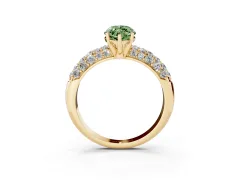 Fancy Green Marquise Cut Diamond Pavé Band Solitaire Ring Set in Yellow gold with Close-Set Accent Stones and Prong Setting