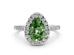 Fancy Green Pear Cut Diamond Halo Pavé Engagement Ring Set in Silver with Prong Setting