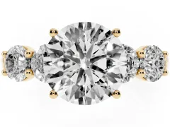 Round Cut Diamond Five-Stone Prong Set Ring Set in Yellow gold with Classic Band