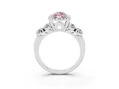 Fancy Pink Marquise Cut Diamond Floral Halo Ring Set in Silver with Shared Prong Band