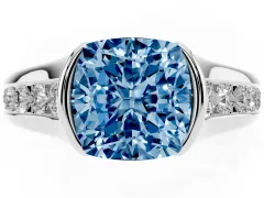 Fancy Blue Cushion Cut Diamond Bezel-Set Solitaire Ring Set in Silver with Channel-Set Band