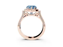 Fancy Blue Heart Cut Diamond Halo Ring Set in Rose gold with Twist Band and Pavé Accents