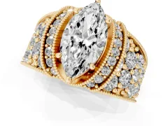 Marquise Cut Diamond Milgrain Halo Pavé Engagement Ring Set in Yellow gold with Prong Setting