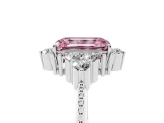 Fancy Pink Emerald Cut Diamond Cluster Ring Set in White gold with Beaded Band