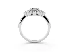 Asscher Cut Diamond Cluster Ring Set in Silver with Beaded Band