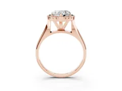Heart Cut Diamond Halo Solitaire Engagement Ring Set in Rose gold with Square Band and Prong Setting