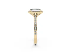 Fancy Black Radiant Cut Diamond Halo Engagement Ring Set in Yellow gold with Round Pavé Shoulders and Heart Gallery