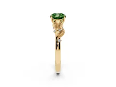 Fancy Green Cushion Cut Diamond Solitaire Ring Set in Yellow gold with Leaf Motif Band