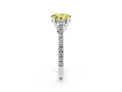 Fancy Yellow Oval Cut Diamond Solitaire Ring Set in Silver with Brilliant Pavé Band and Prong Setting