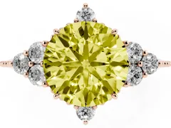 Fancy Yellow Round Cut Diamond Cluster Ring Set in Rose gold with Beaded Band