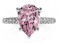 Fancy Pink Pear Cut Diamond Solitaire Ring Set in White gold with Brilliant Pavé Band and Prong Setting
