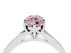 Fancy Pink Marquise Cut Diamond Solitaire Ring Set in Silver with Pavé Accent Band and Classic Prong Setting