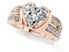 Heart Cut Diamond Wide Channel Set Band Ring Set in Rose gold with Bezel Setting