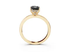Fancy Black Radiant Cut Diamond Solitaire Ring Set in Yellow gold with Plain Band and Prong Setting