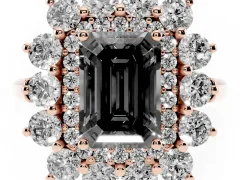 Fancy Black Emerald Cut Diamond Floral Double Halo Ring Set in Rose gold with Round Petals