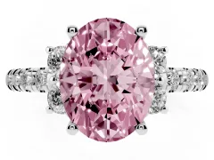 Fancy Pink Oval Cut Diamond Three-Stone Pavé Ring Set in Silver with Prong Setting