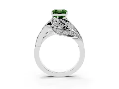 Fancy Green Asscher Cut Diamond Solitaire Ring Set in White gold with Layered Twist Pavé Band