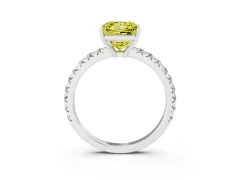 Fancy Yellow Princess Cut Diamond Pavé Solitaire Engagement Ring Set in Platinum with Prong Setting
