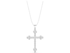 Round Diamond Cross Pendant Set in White gold with Bezel-Set Stones