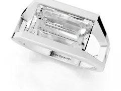 Baguette Diamond Geometric Solitaire Ring Set in Silver with Open Sides