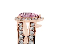 Fancy Pink Pear Cut Diamond Halo Ring Set in Rose gold with Double Pavé Split Shank