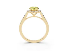 Fancy Yellow Oval Cut Diamond Halo Pavé Engagement Ring Set in Yellow gold with Prong Setting
