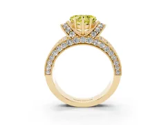 Fancy Yellow Heart Cut Diamond Milgrain Halo Pavé Engagement Ring Set in Yellow gold with Prong Setting
