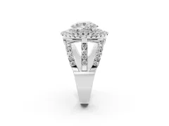 Oval Cut Diamond Double Halo Ring Set in White gold with Round Pavé Split Shank