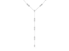 Pear Diamond Lariat Necklace Set in Silver with Station Accents